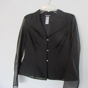 Black Sheer Sleeve Blouse Rhinestone Buttons Evening Wear Bahari Extra Button